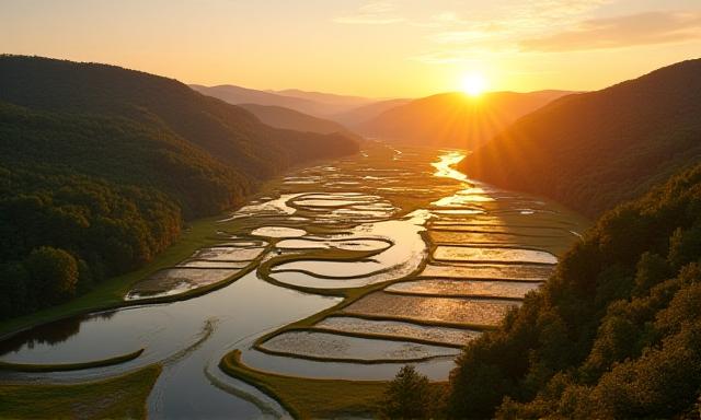 Hudson Valley fish farm during sunrise